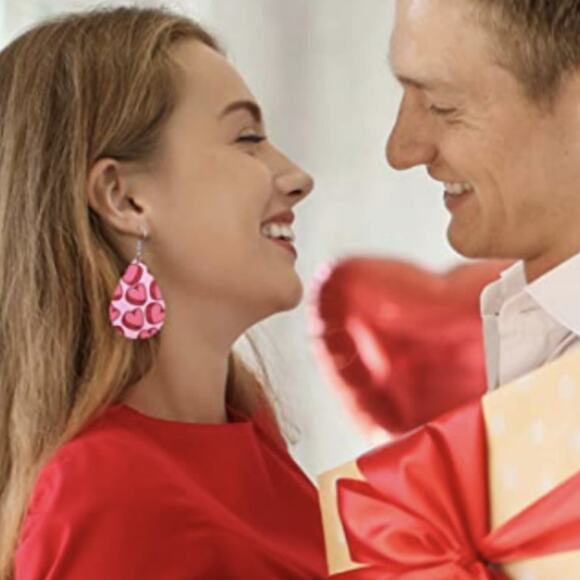 None Jewelry - Valentines Hearts Faux Leather Earrings